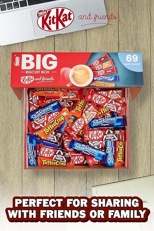 【New User Only】Nestlé Kitkat and Friends Big Biscuit Box 69 x Chocolate Biscuit Bars – KitKat, Blue Riband, Toffee Crisp Bulk Chocolate Box 1.357kg X2 boxes